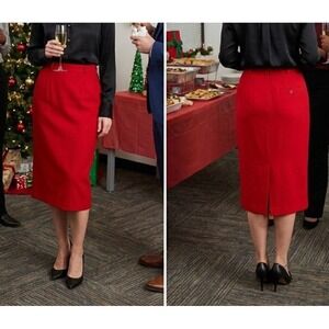 USA Made Austin Reed Petite Women M‎ Red Pencil Skirt 100% Wool Fully Lined VTG